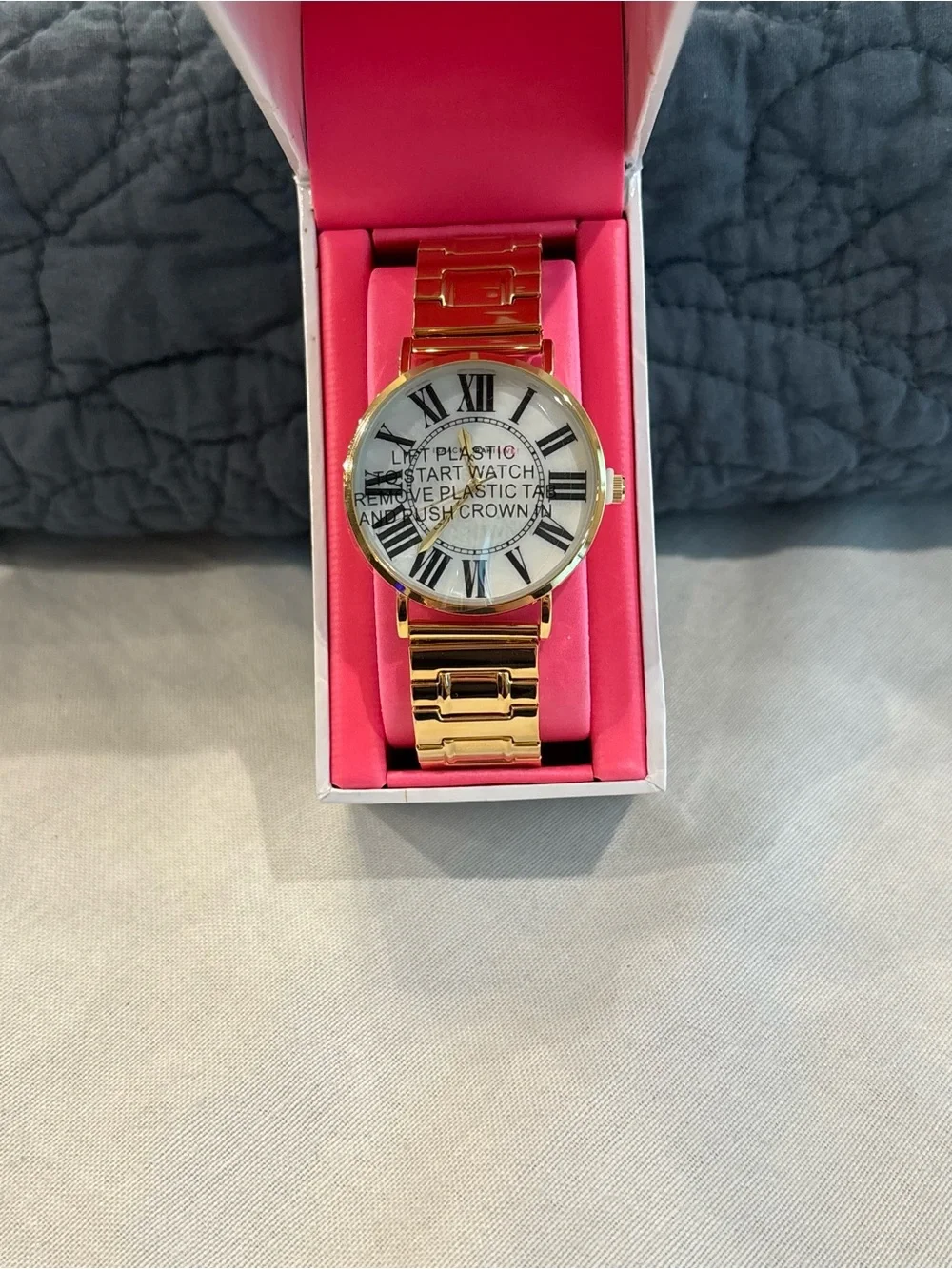 Isaac Mizrahi Live Gold Tone Roman Numeral Bracelet Watch NIB